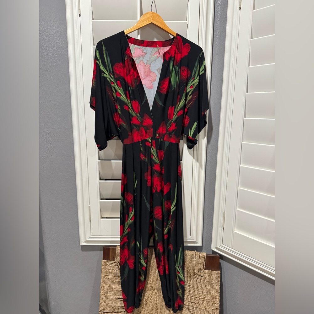 Norma Kamali rare print. Great condition. Floral Black Jumpsuit